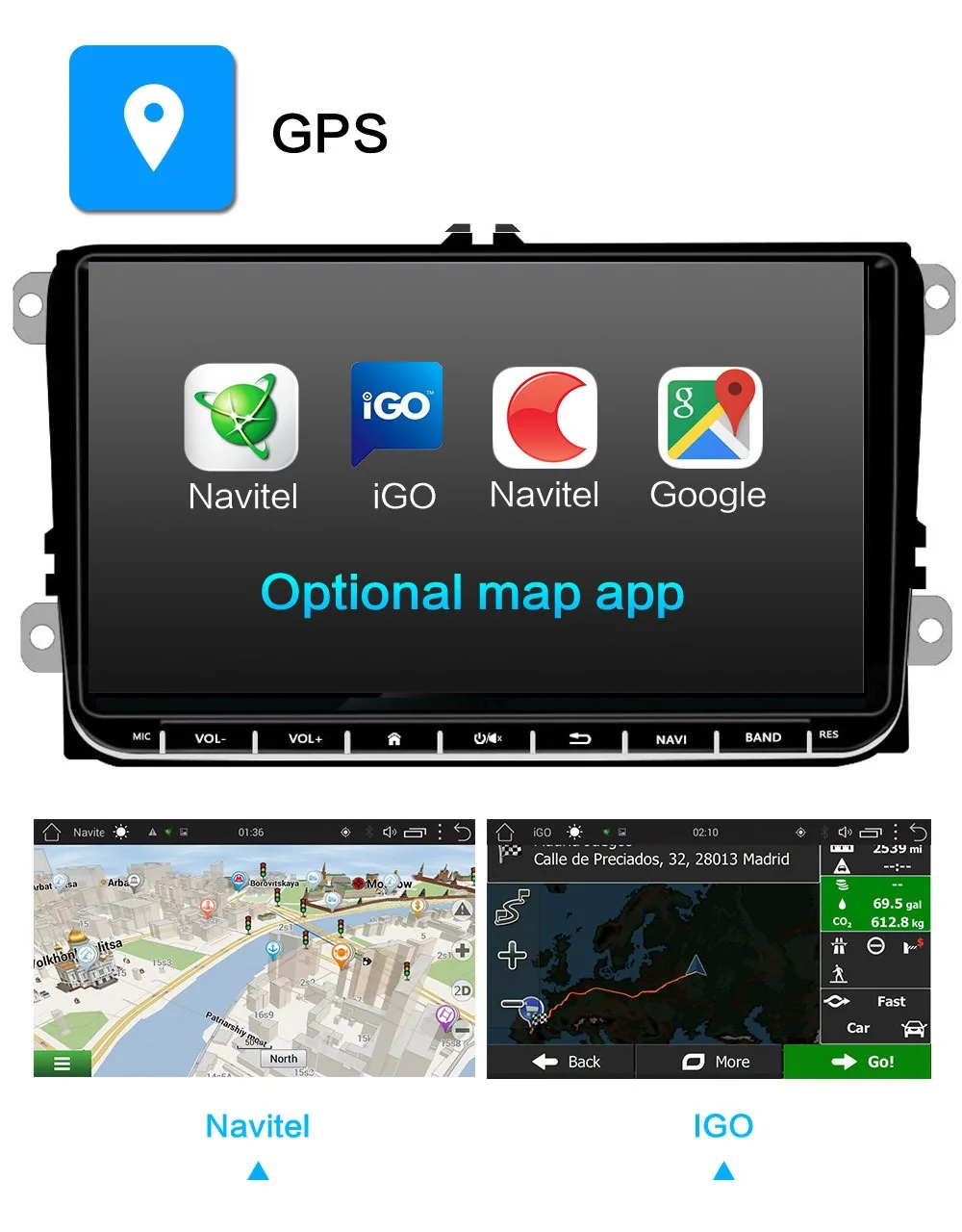 Автомобильный мультимедийный плеер Carplay 9 дюймов на Android с GPS Bluetooth FM радио DVD для