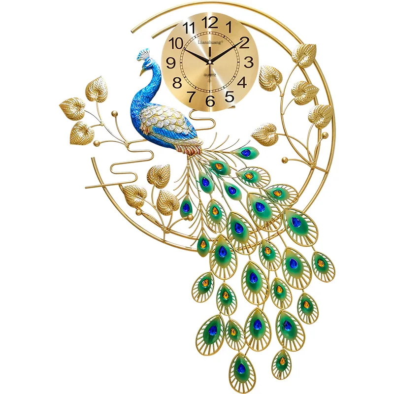 

3D Metal Peacock Wall Clock Living Room Simple and Fashionable Wall Decoration, Suitable for Bedroom, Dining Room, Entrance