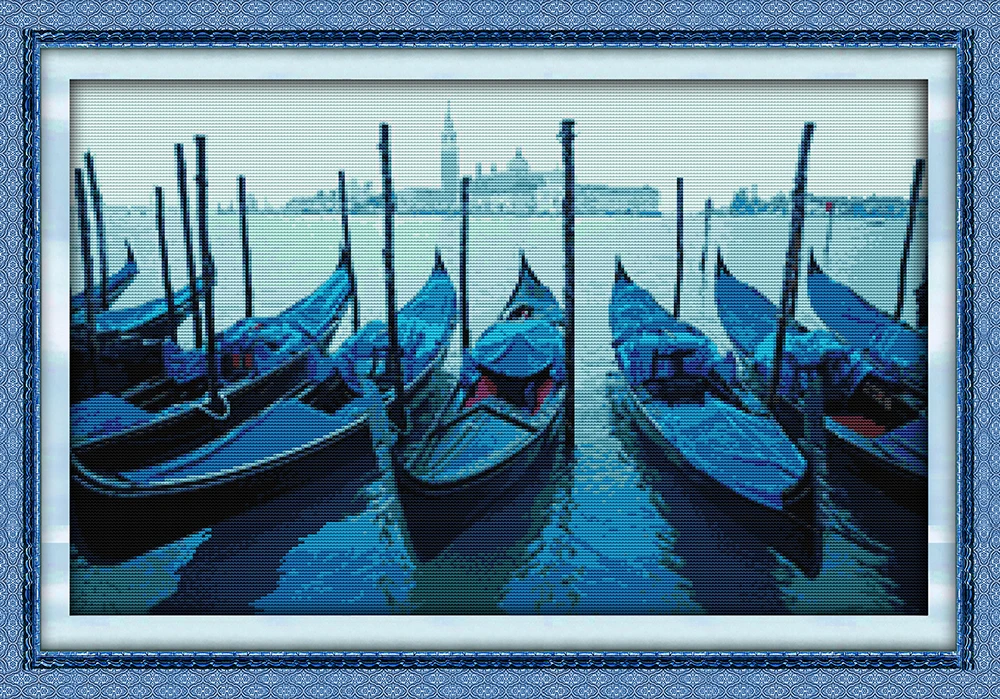 

Joy Sunday Pre-printed Cross Stitch Kit Easy Pattern Aida Stamped Fabric Embroidery Set- Venice Boats
