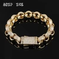 12mm hip hop iced out bling cz men link bracelet 7 8 9 inch gold plated miami cuban chain bracelets male rock jewelry gifts