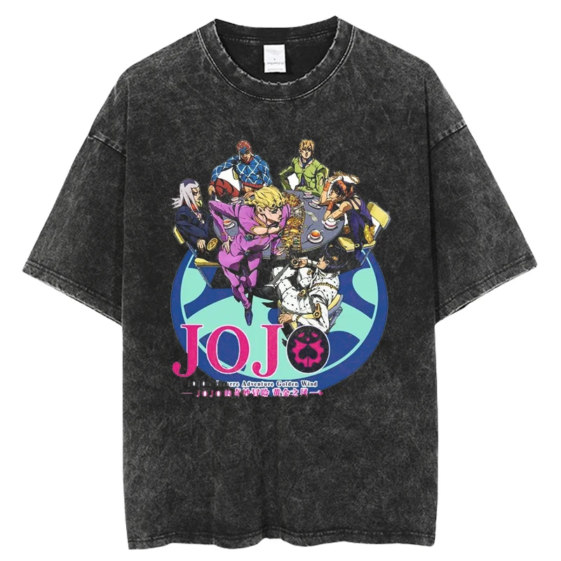 

Jojo Bizarre Adventure Harajuku Men's Washed T-Shirt Printed Unisex Short Sleeve T shirt Cool Cartoon Anime Casual T-shirt Male