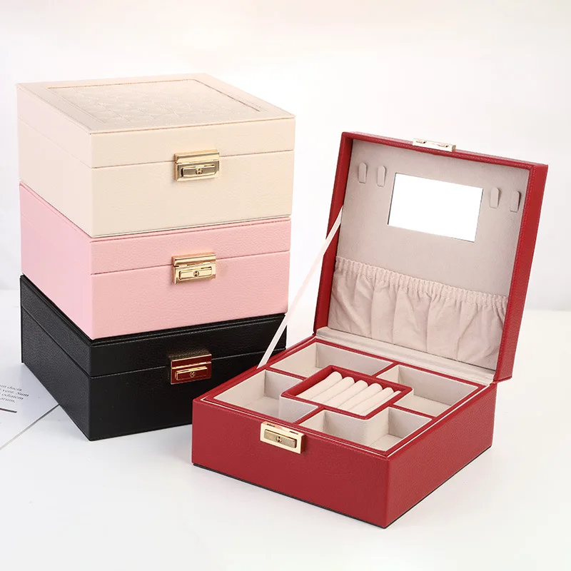 

Шкатулка для ювелирных изделий из искусственной кожи в клетку с бриллиантами, шкатулка для ювелирных изделий большой емкости с замком для р...