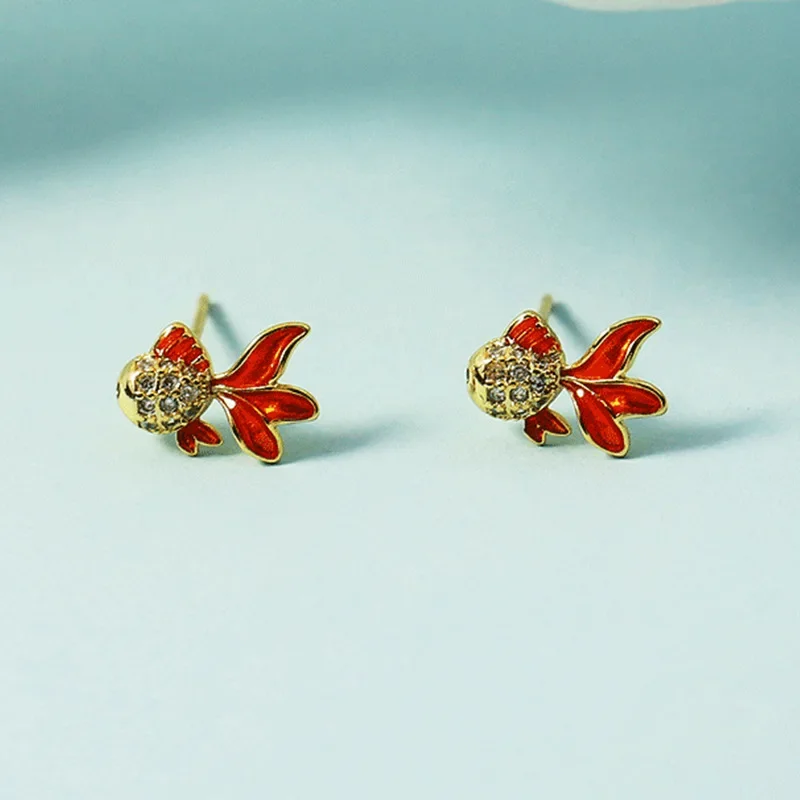 Красочная эмалированная циркониевая Милая Золотая рыбка женская бижутерия 2021 в