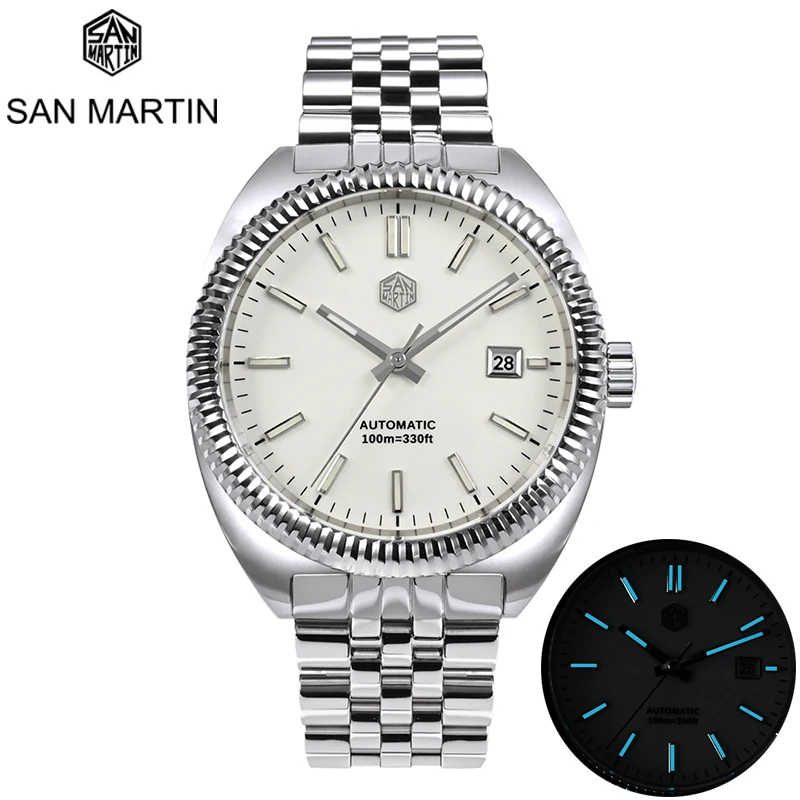 

San Martin Mens Automatic Watches 40MM Luxury Mechanical Wristwatch Sapphire 100m Waterproof BGW-9 Luminous YN55 Carving Bezel