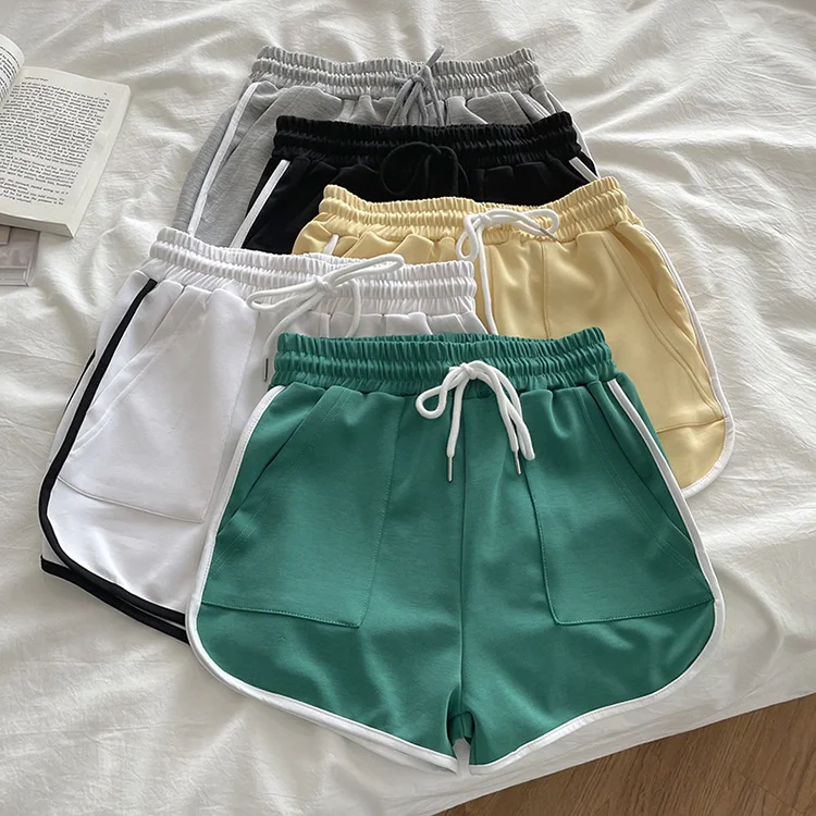 

2022 Women Summer Cotton Shorts With Belt Casual Stretch High Waist Sport Shorts Female Trousers Outwear