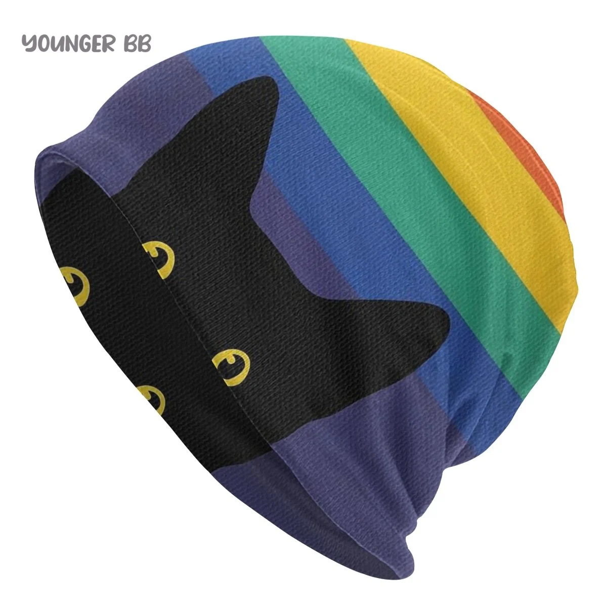 

Bonnet Hats Men Women's Knitting Hat Peeking Cat In Rainbow Winter Warm Cap Beanies Thermal Elastic Caps