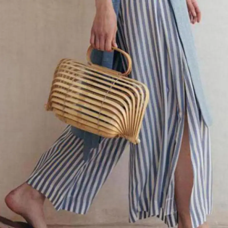 

Women Handbag Bamboo Lady Straw Hand bag Handcraft Lantern Rattan Tote Bag For Lady String Woven Designer Bag B460