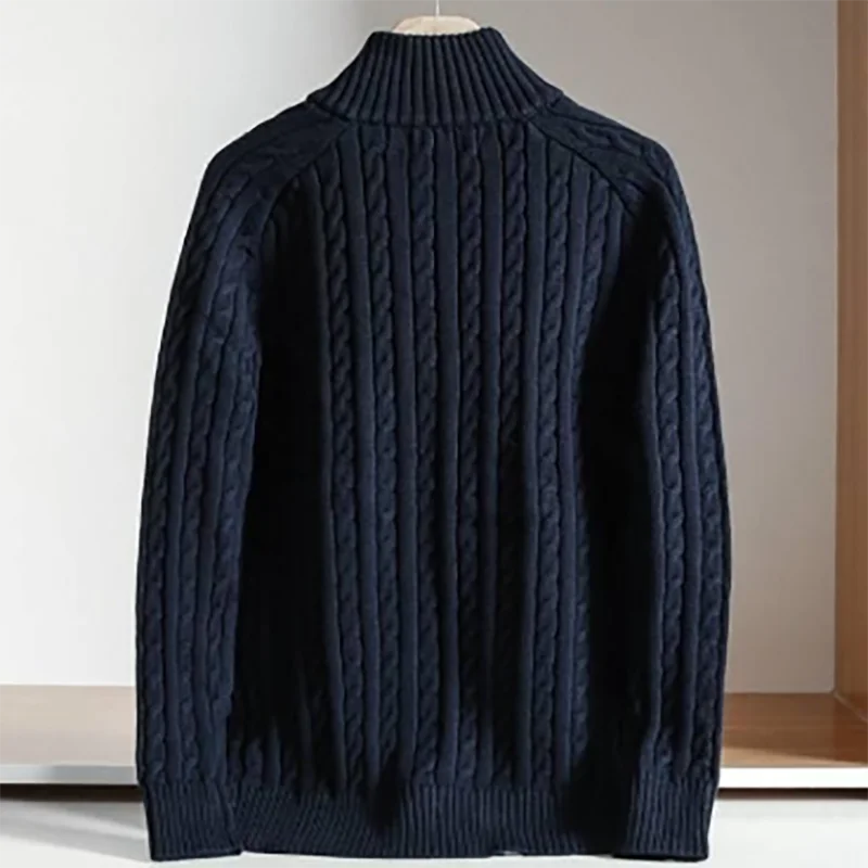 Мужской винтажный свитер на молнии повседневный облегающий короткий с витой