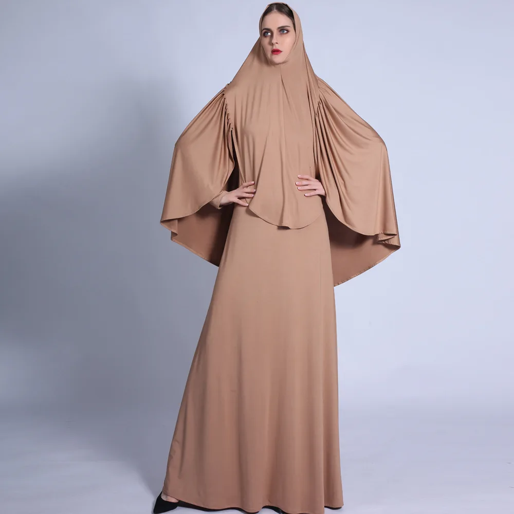 Robe Femme Musulmane Ramadan Pleated Headscarf Set Large Swing Dress Retro Muslim Dress Solid Abaya Turkey Muslim Fashion Robes