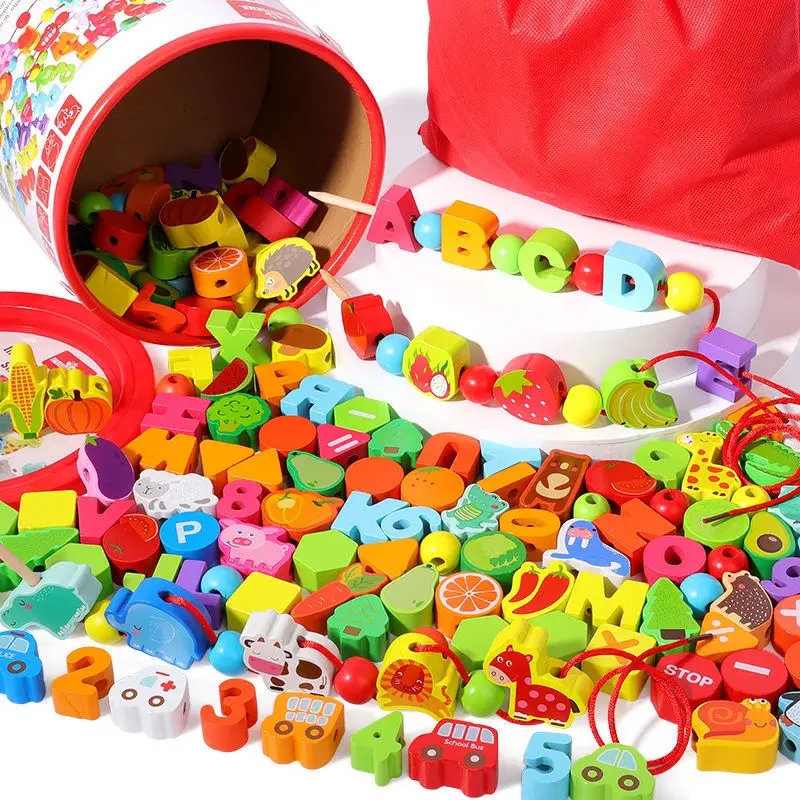 

Детская цветная деревянная мультяшная нить Монтессори «сделай сам» 100 шт.