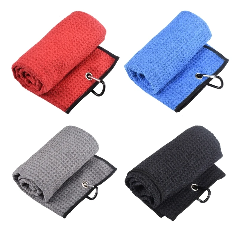 

2 Pcs Tri-fold Golf Towel with Carabiner Cleaning Towels Washcloth Water Absorption Golf Towel Golf Accessories