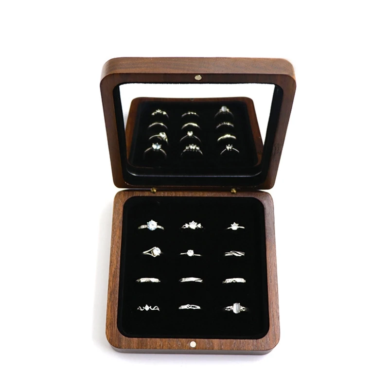 

F19D 12 Holes Big Ring Display for CASE Wooden Jewelry Box Velvet Inside Ring Holder