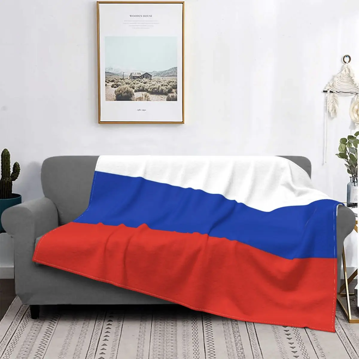 

3D Printed Russian Flag Blanket Flannel Decoration Multifunctional Warm Blanket Bed Travel Plush Thin Quilt