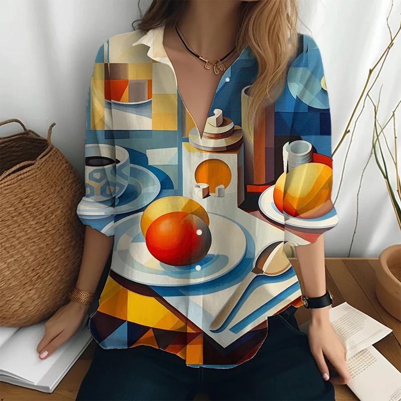 

Art Creative 3D Printed Shirts Autumn Fashion Casual Shirt Outdoor Street Loose Shirt Large -size Long -sleeved Shirt