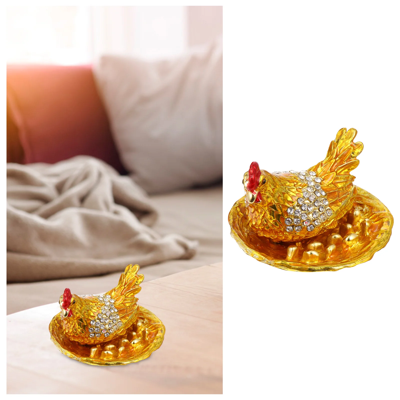

Jewelry Box Trinket Ring Holder Storage Organizer Rooster Hinged Treasure Enamel Container Diamond Bejeweled Decorative Tray