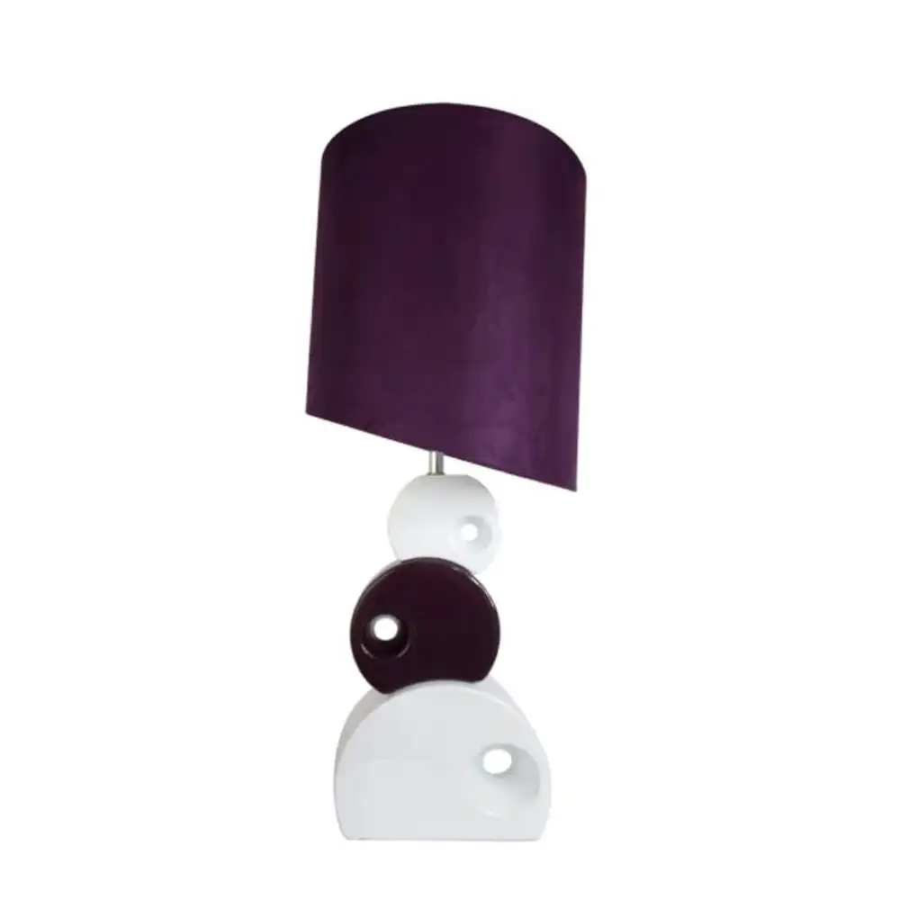 

Purple and White Stacked Circle Ceramic Table Lamp with Asymmetrical Shade