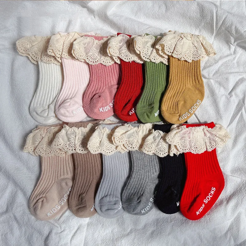 

1 Pair Baby Girl Socks Fashion Calf Sock Ruffle Frily Princess Toddler Sock Spring Autumn Newborn Non-slip Floor Sock for 0-3Y