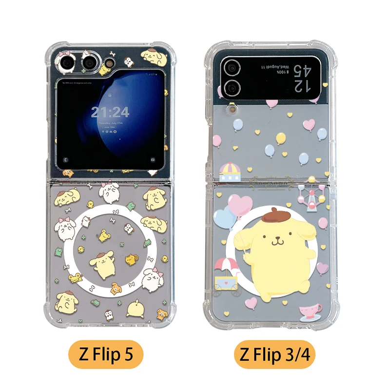 Магнитный чехол для телефона с помпоном Magsafe Samsung Galaxy Z Flip 3 4 5 6 5G мягкий прозрачный