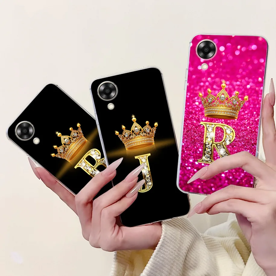 For OPPO A17k CPH2471 Case Fashion Crown Letters Soft Transparent Silicone Slim Back Cover A17 CPH2477 A 17 17k Coque