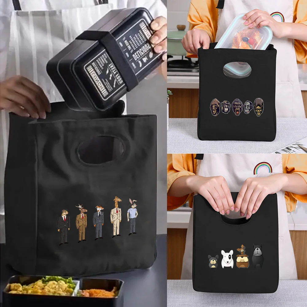 Canvas Insulated Thermal Lunch Bags For Work Food Tote Picnic Fridge Bag Unisex Cartoon Pattern
