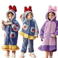 disney kids sleepwear winter flannel soft warm girls pajamas set children nightgown long sleeve hooded pyjamas cartoon homewear