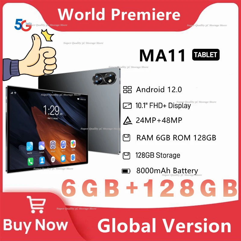 

2023 New Pad MA11 Tablets Pc 10.1 Inch 5G Network Dual SIM Cards 6GB RAM 128GB ROM Google Play WiFi Bluetooth Android 12 Tablet