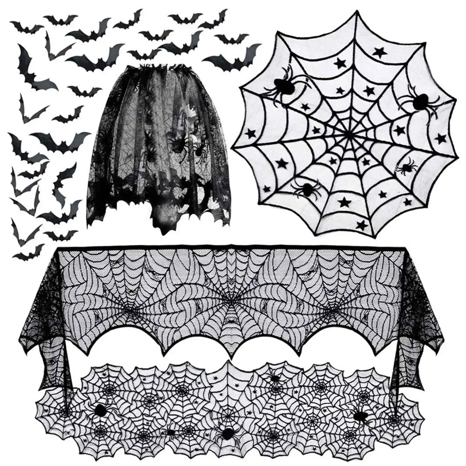 

DIY Black Lace Bat Halloween Props Party Scary Indoor Decorations Window Curtains Event Party Holiday Decorations