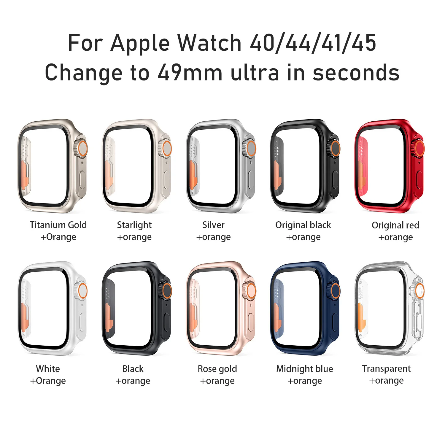 Film+Cover For Apple Watch Smartwatch Protective Case 8 7 6 SE 5 4 Series 45 44 41 40mm Appearance Upgrade to Ultra 49mm Frame