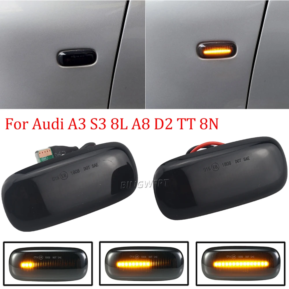 2pcs/lot 8n0 949 127a LED Dynamic Side Marker Turn Signal Lights Indicator Lamps For Audi A3 S3 8L 00-03 A8 D2 99-02 TT 8N 00-06