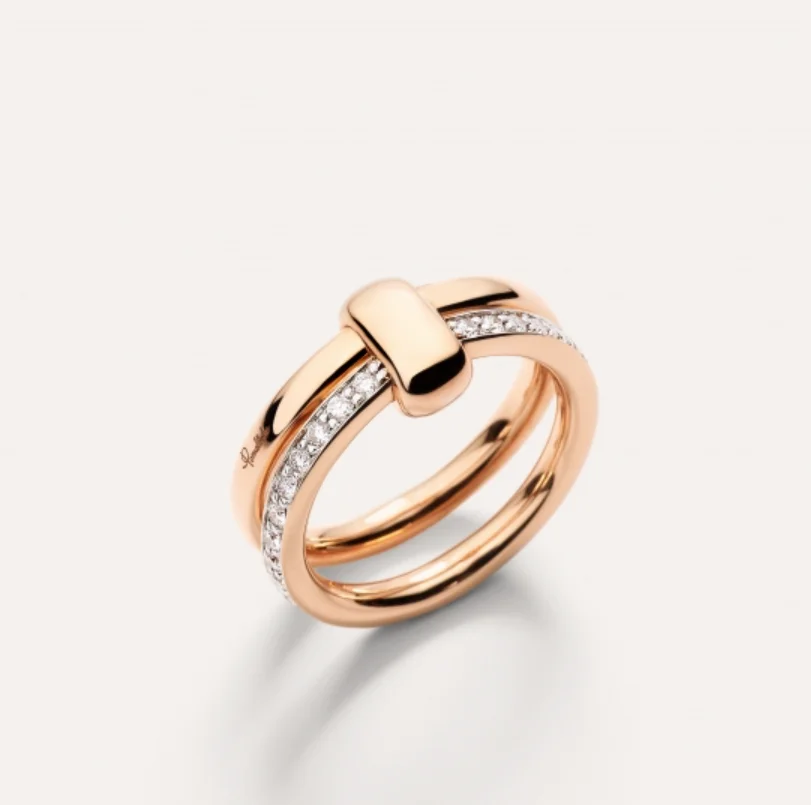 

Новое Элегантное P-вместе двойное кольцо из циркония медное с покрытием из розового золота Модная бижутерия подарок для женщин