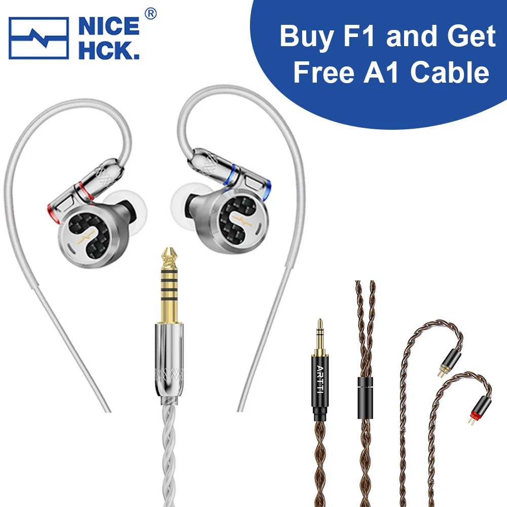 

NiceHCK F1 Wired In Ear IEM HIFI Earphone 14.2mm Planar Diaphragm Driver Earbud with 0.78mm 2Pin Detachable Cable 3.5/4.4mm Plug
