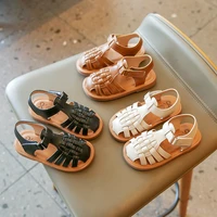 summer toddler girls boys cross leather sandals kids cow muscle closed toe beach shoes fashion children sport sandals 2 8 years