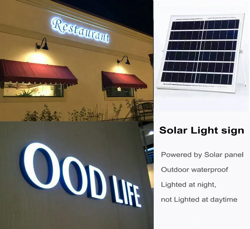 

Пользовательские наружные солнечные магазины, передняя вывеска, светодиодные буквы, логотип бизнеса, 3D светодиодные Солнечные буквы с подс...