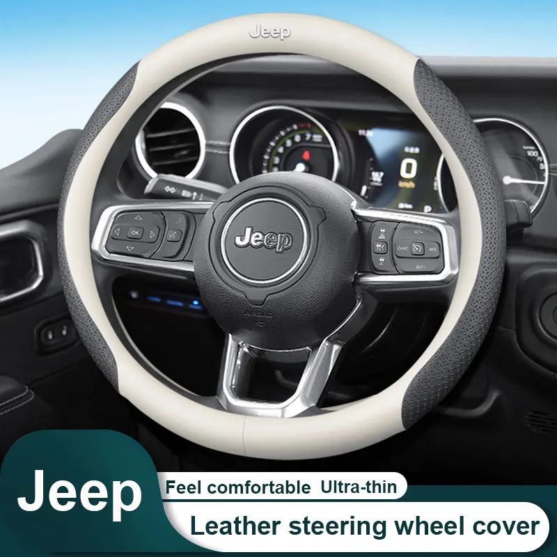 

Car Leather steering wheel cover Carbon fiber texture For Jeep Renegade Wrangler JK JL Grand Cherokee Compass Patriot Journey