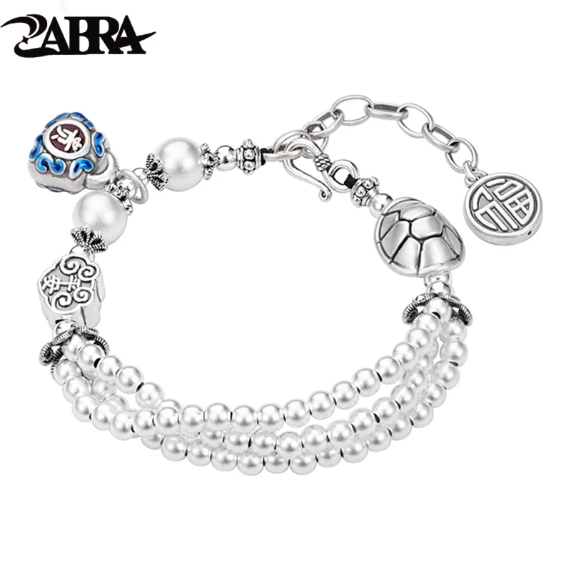 ZABRA 999 чистый серебряный богатый Броневой односторонний браслет для женщин ретро