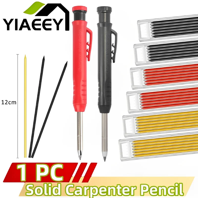 

Solid Carpenter Pencil Set Mechanical Pencil 3 Colors Refill Carpentry Marking Scriber Construction Tools Woodworking Tools