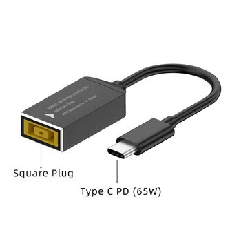 레노보 노트북 충전기용 USB C타입 PD 고속 충전 케이블, Dc 스퀘어 플러그-C타입 PD 어댑터 컨버터, 맥북 포코용, 65W