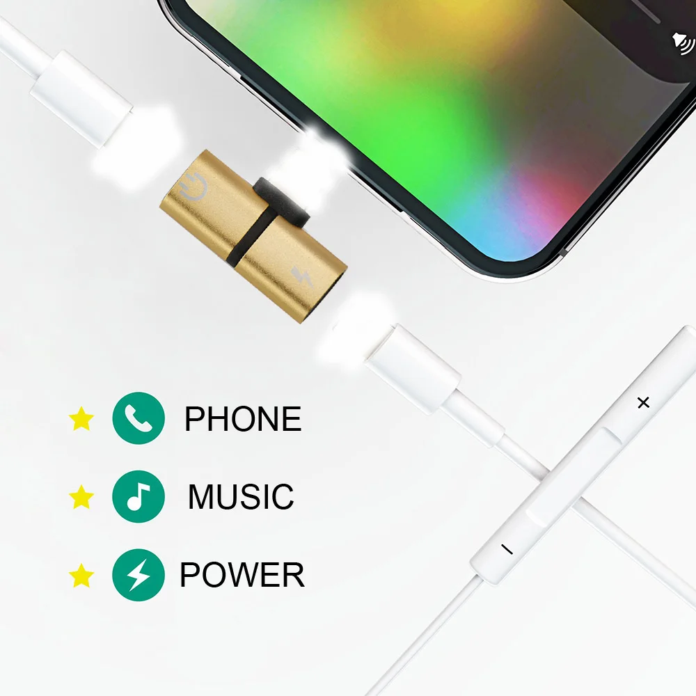 Двойной переходник для Lighting Jack наушников Aux аудио зарядный кабель адаптер