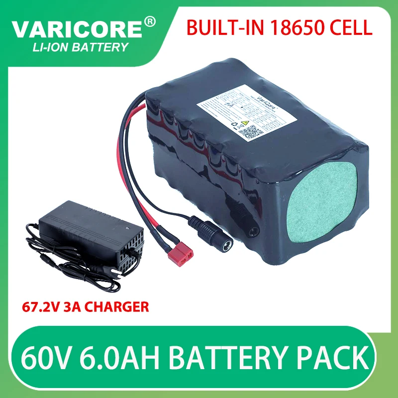 

60V 6Ah 16S2P 18650 Li-ion Battery Pack 67.2V 6000mAh Ebike Electric bicycle Scooter with 20A discharge BMS 1000Watt