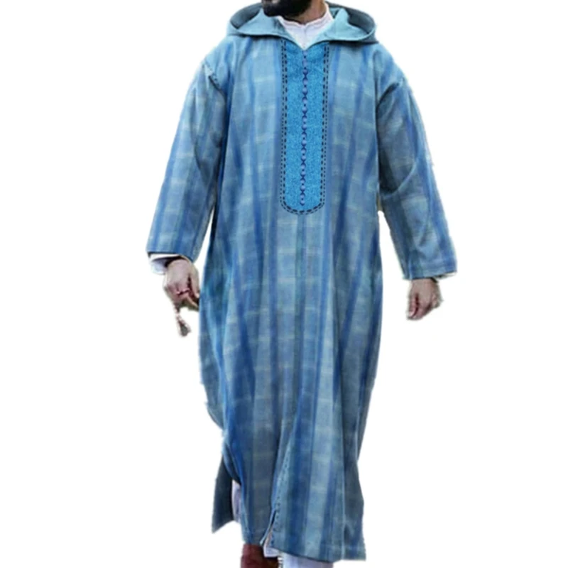 Muslim Jubba Thobe Clothes Men Hoodie Ramadan Robe Kaftan Abaya Dubai Turkey Islamic Clothing Male Casual Printed Robe