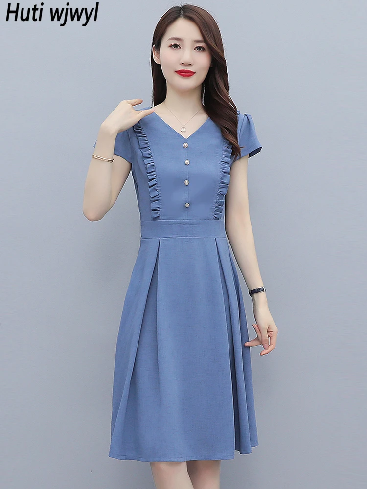 

Women Black V-Neck Sexy Midi Dress 2023 Korean Vintage Short Sleeve Party Dresses Summer Blue Elegant Bodycon Office Lady Dress