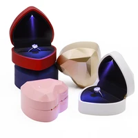2021 luxury heart shaped led light wedding ringnecklace box jewelry gift box high quality diamond face soft plush jewelry gift