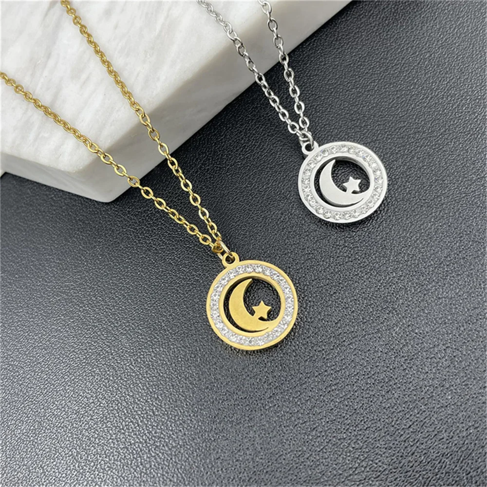 

Upscale New Design Moon, Stars Pendant Necklace for Women Stainless Steel Round Girl Quality Fashion Jewelry Anniversary Gifts