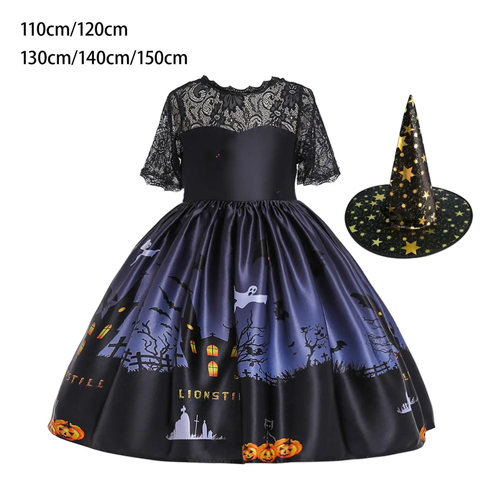 

Girl Witch Costume Dress Cos Fancy Dress Dresses with Hat Kids Clothing Toddler Dresses for Carnival Holiday