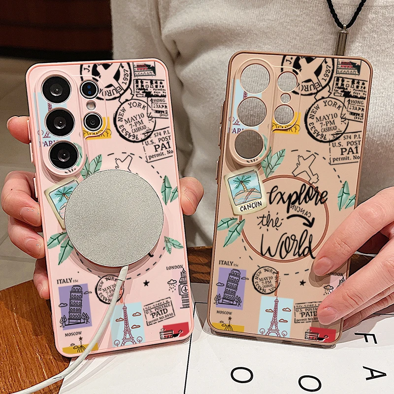 Фото Магнитный чехол-накладка Travel Label для Samsung Galaxy S25 S26 Ultra Edge S24 S23 FE A17 A56 A37 A16 A35 A55 A15 A36 5G, жесткий чехол №2