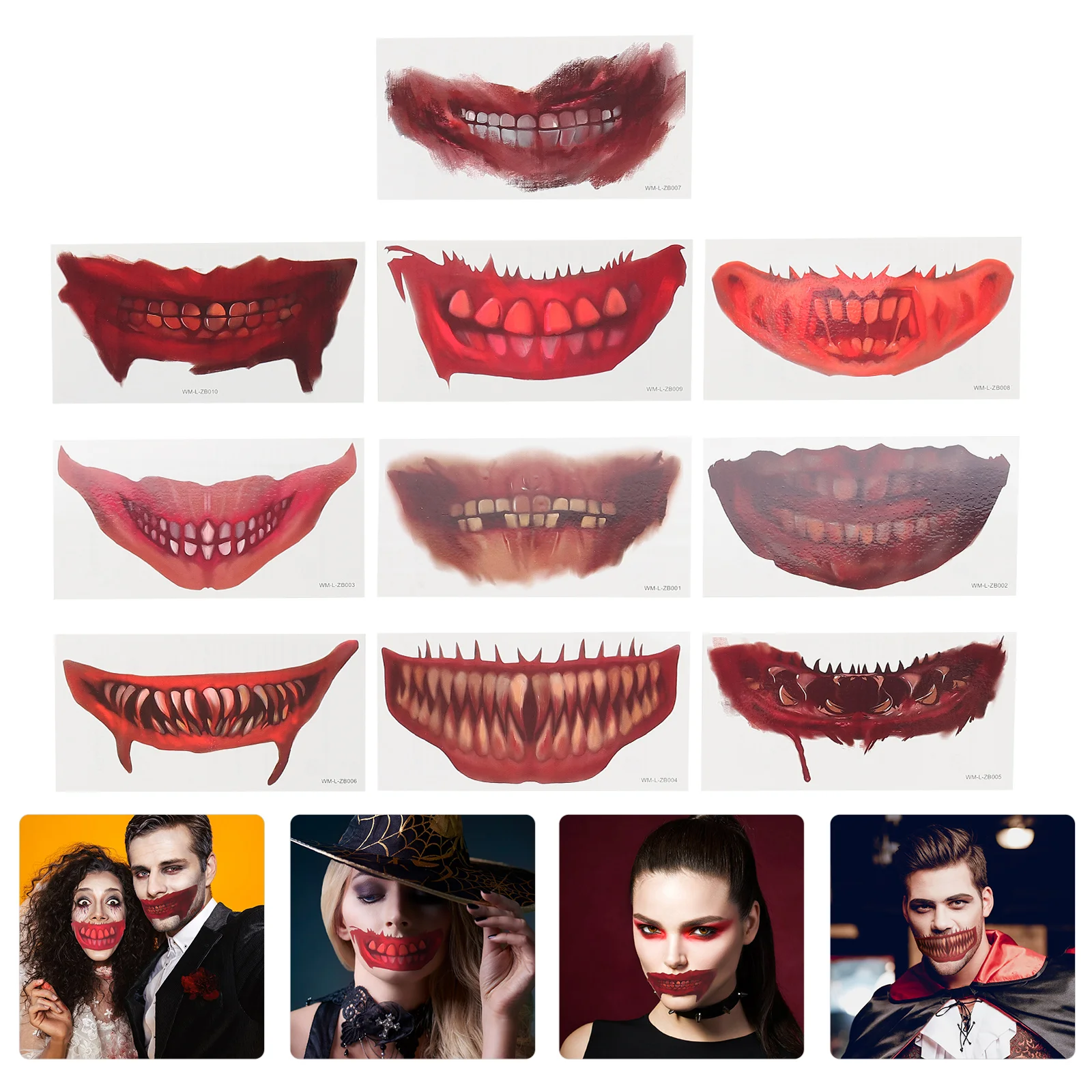 

Tattoos Face Mouth Temporary Clown Sticker Stickers Makeup Decals Zombie Party Blood Scary Prankfake Scar Horror Realistic