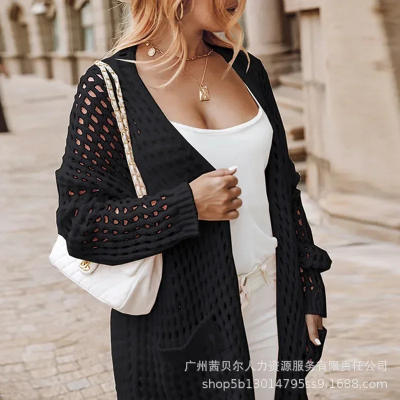 Осенний новый длинный свитер с вырезами для женщин