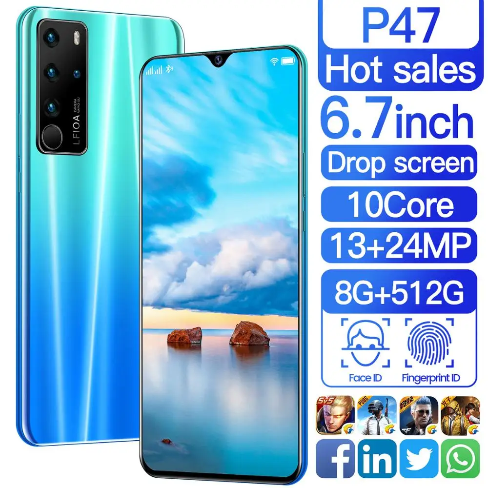 

Weiimi P47 Newes Smartphone Android 10.0 Octa Core Mobile Phone 6.7 Inch 16MP Camera 8G RAM 512GB ROM Gsm Wcdma Unlocked Celluar