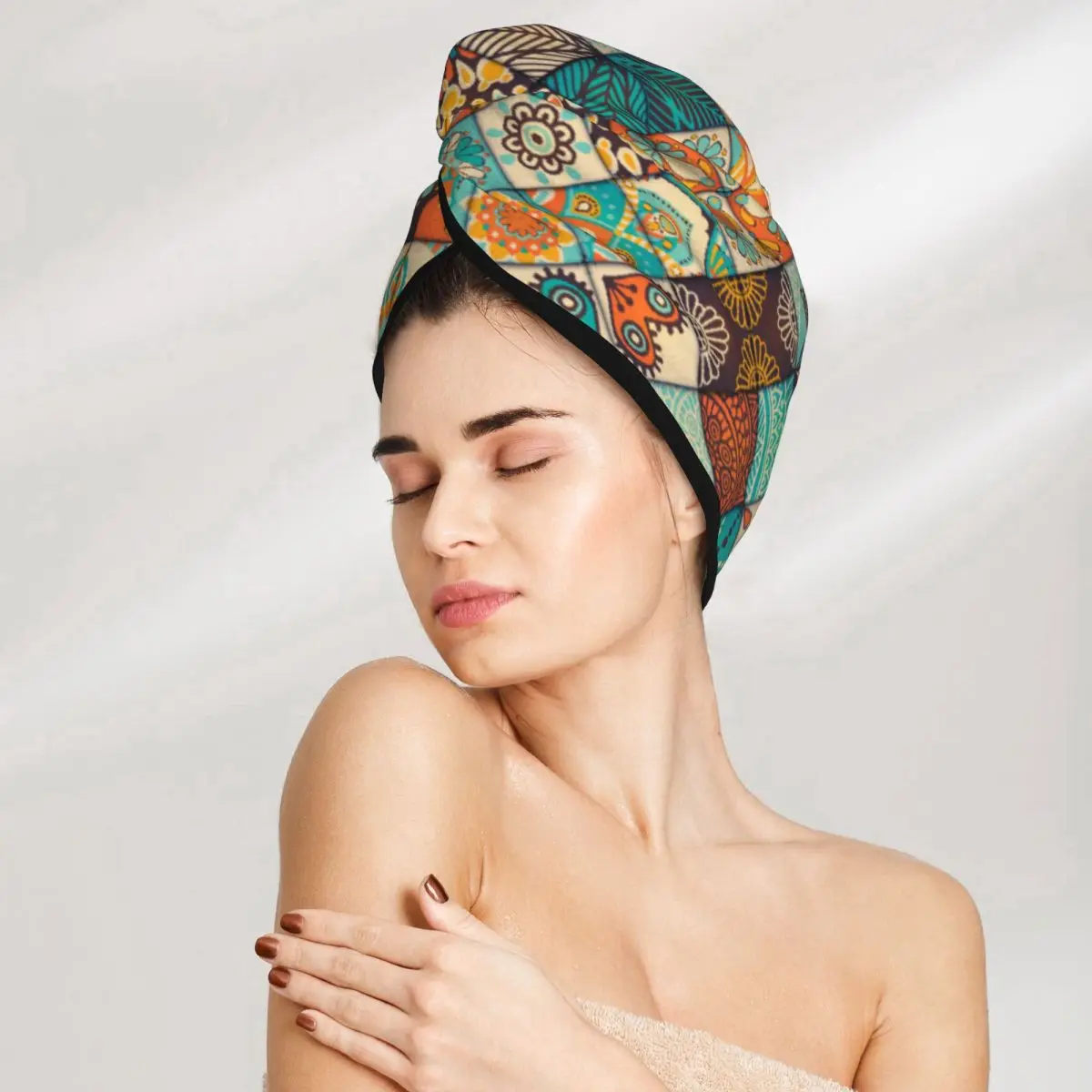 

Женское полотенце с мозаичным рисунком мандалы, полотенце из микрофибры, полотенце для сухой шерсти, быстросохнущее полотенце для девушек, Пляжная шапочка для душа