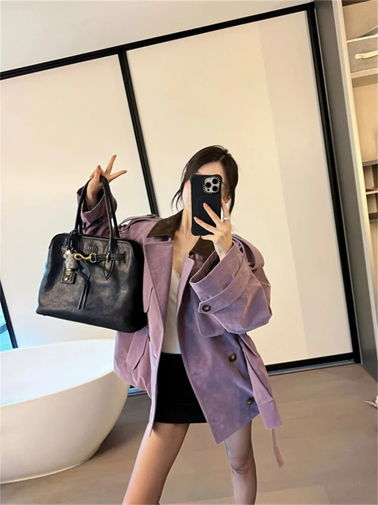 Korean Sle British Purple Cargo Outerwear Women Winter Fried Street Chic New Jacket Coat Fashion